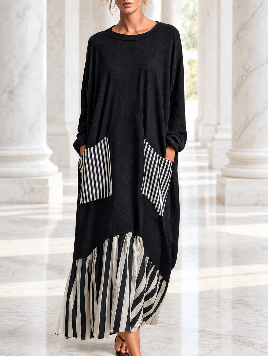 ALBA | Black Patchwork Maxi Dress
