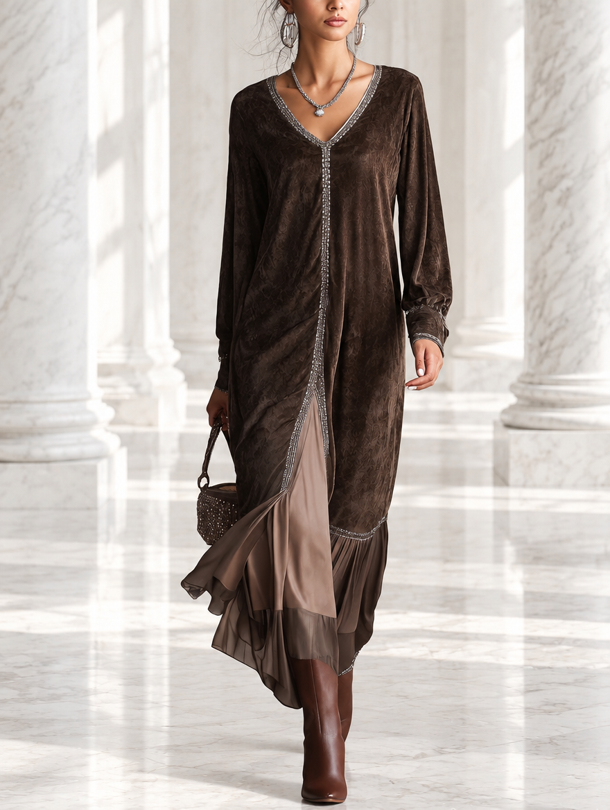TERESA | Brown Suede-Look Midi Dress