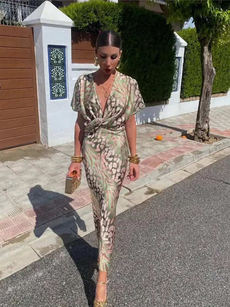 Higiniaâ„¢ | Printed Midi Dress in Copper Tones