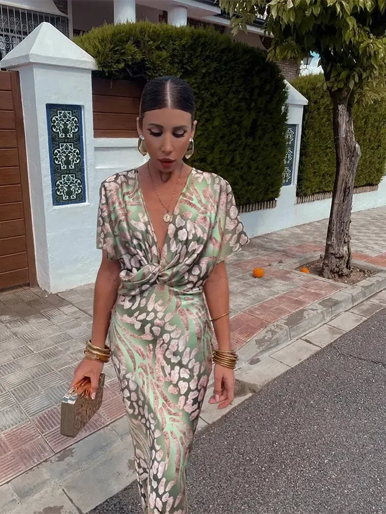 Higiniaâ„¢ | Printed Midi Dress in Copper Tones