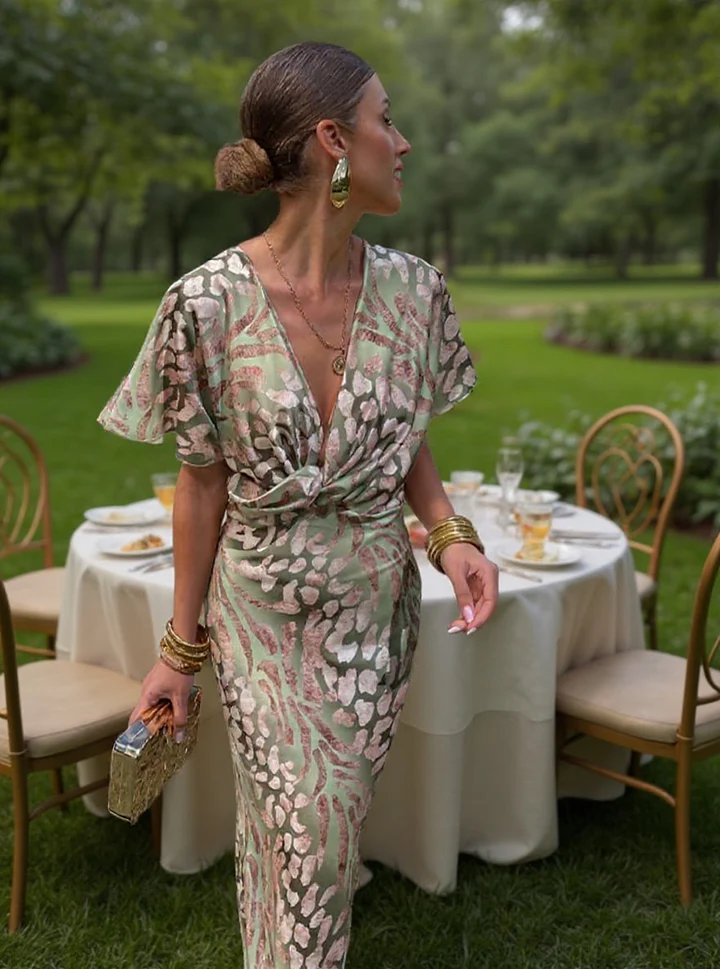 Higinia™ | Printed Midi Dress in Copper Tones