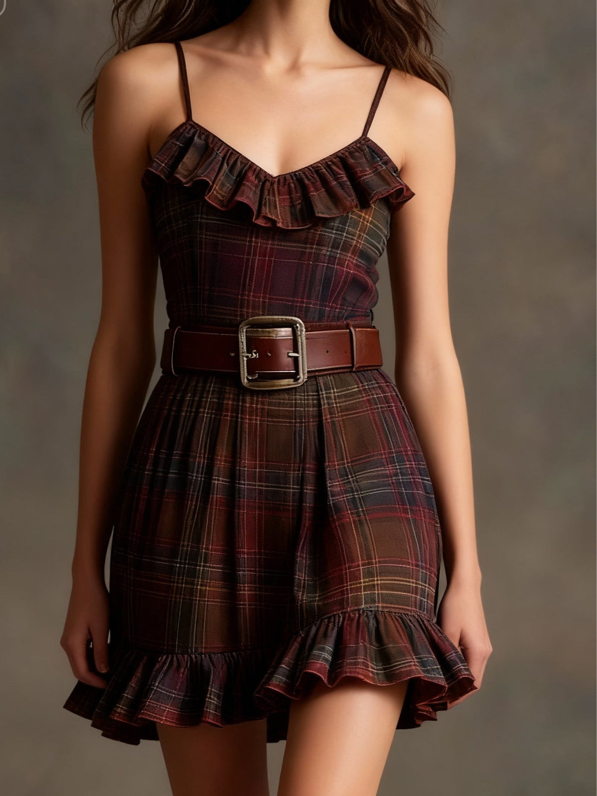 Marielle | Vintage Checkered and Striped Mini Dress with Loose Jacket (with belt)