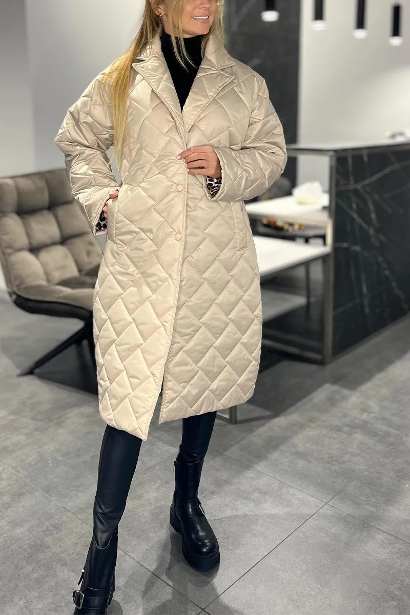 Liv™ – Quilted, reversible mid-length coat with leopard lining