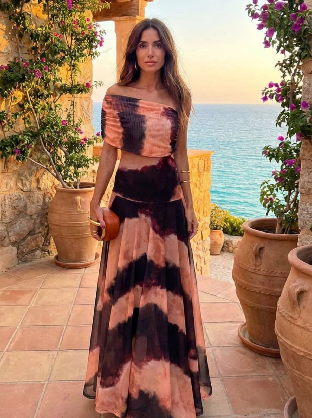 Bianca™ | Dress with Orange and Brown Print