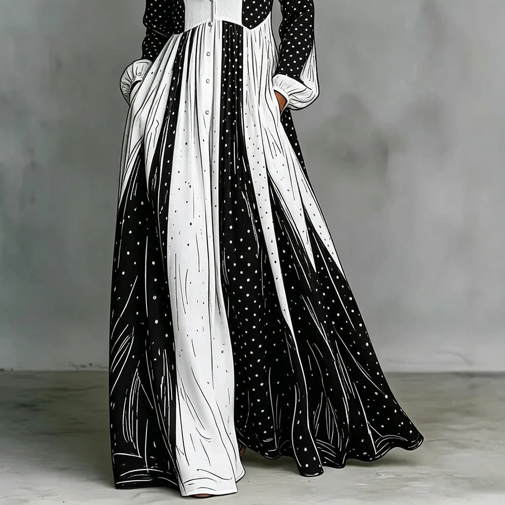 Serafina Bicolor Polka Dot Maxi Dress