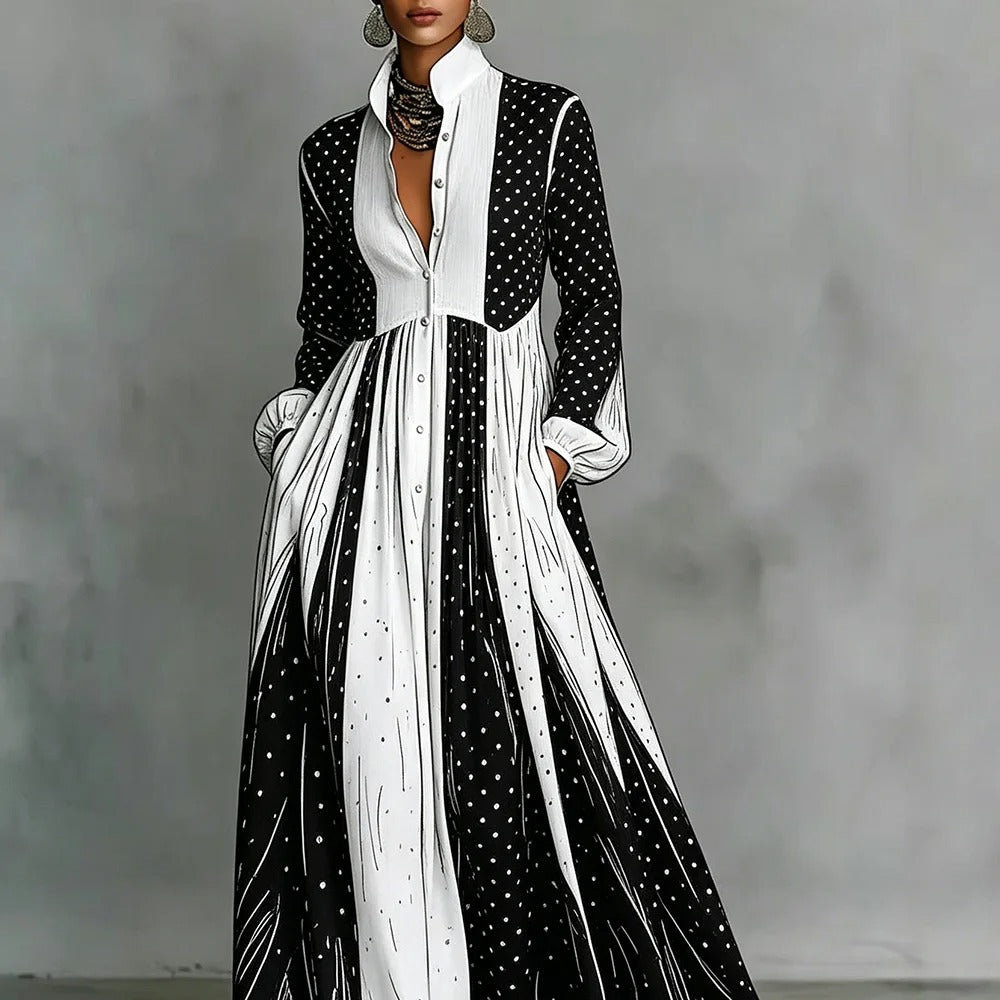 Serafina Bicolor Polka Dot Maxi Dress