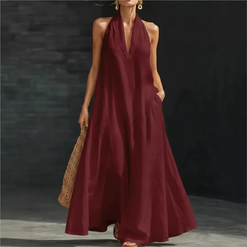 Clara Cotton and Linen Maxi Halter Dress
