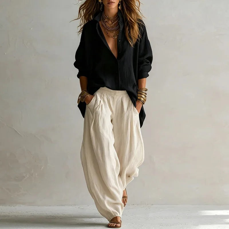 Nora | Fluid Shirt and High-Waist Wide Pants Set