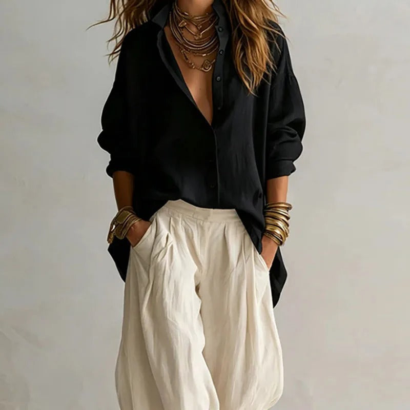 Nora | Fluid Shirt and High-Waist Wide Pants Set