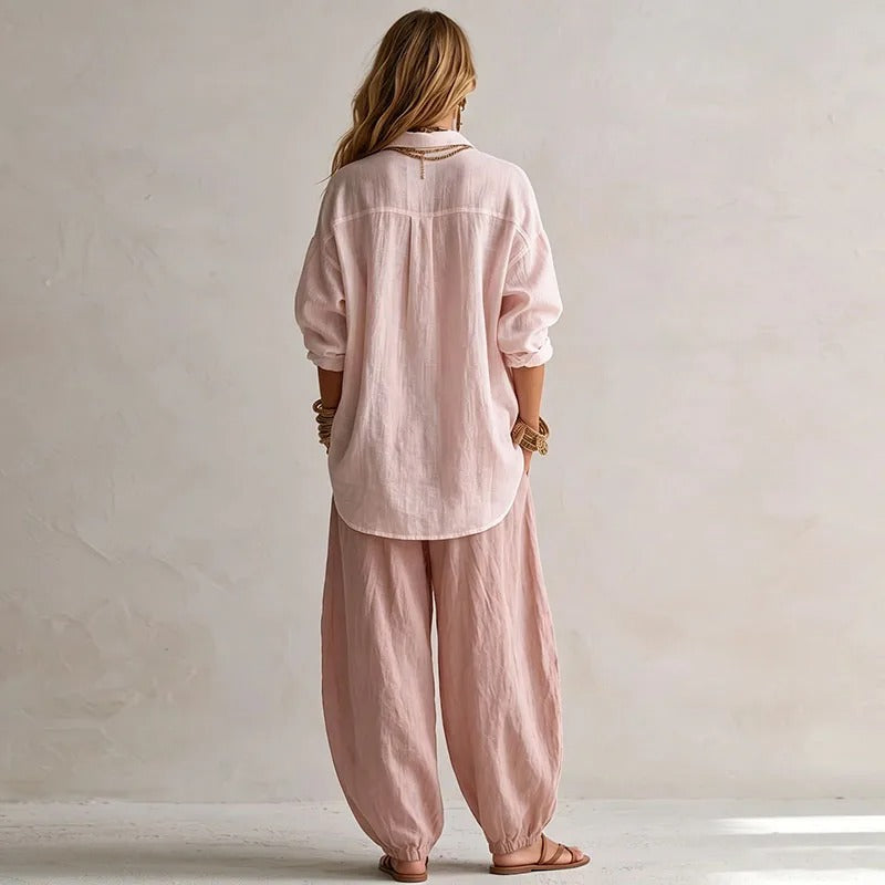 Nora | Fluid Shirt and High-Waist Wide Pants Set