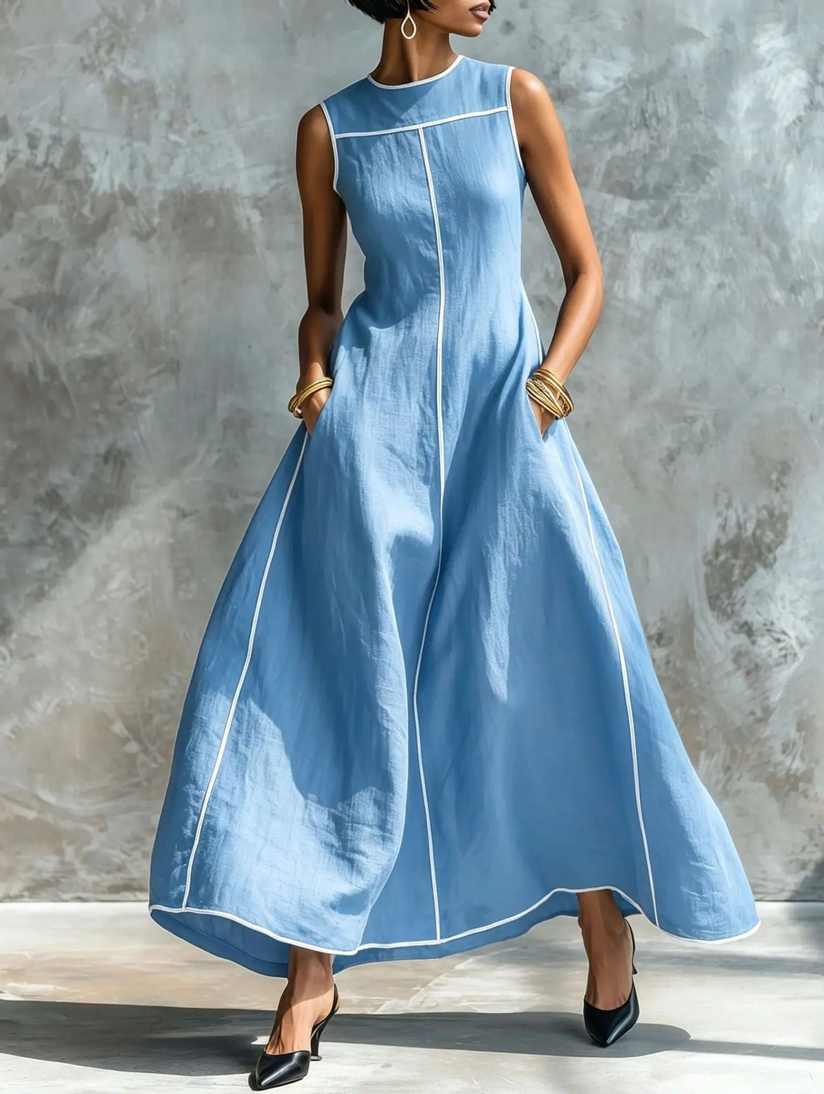 Aaliyah | Sleeveless Maxi Dress with Contrast Trim
