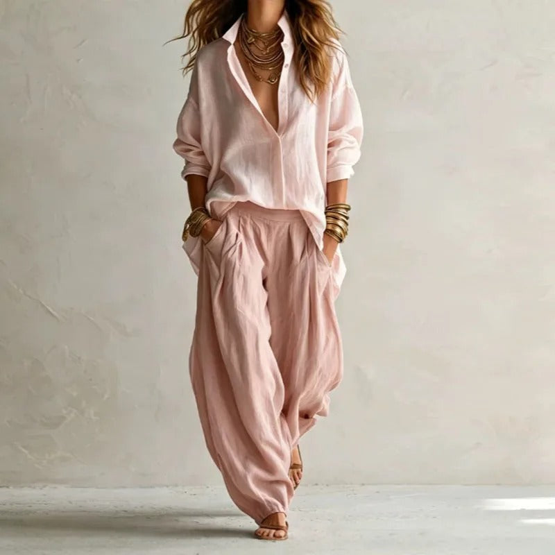 Nora | Fluid Shirt and High-Waist Wide Pants Set