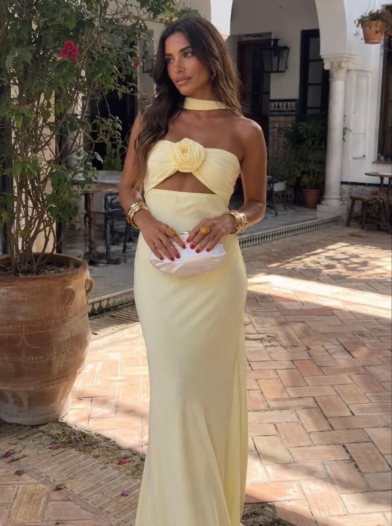 Silviaâ„¢ | Maxi Halter Dress with Rose Corsage