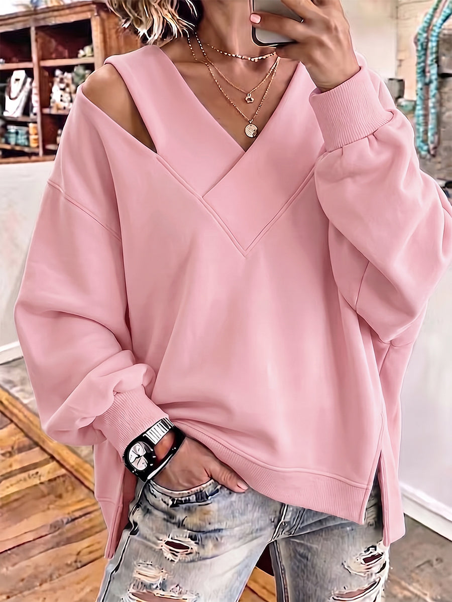 Madisonâ„¢ | Chic Cutout V-Neck Oversized Sweatshirt