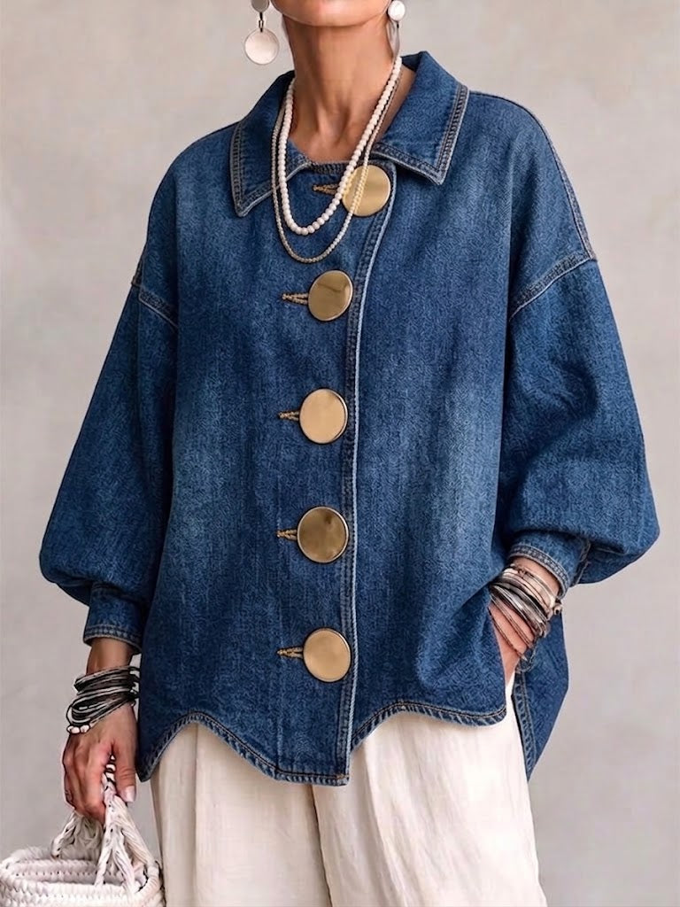 Claireâ„¢ | Collared Oversized Denim Jacket With Large Metal Buttons