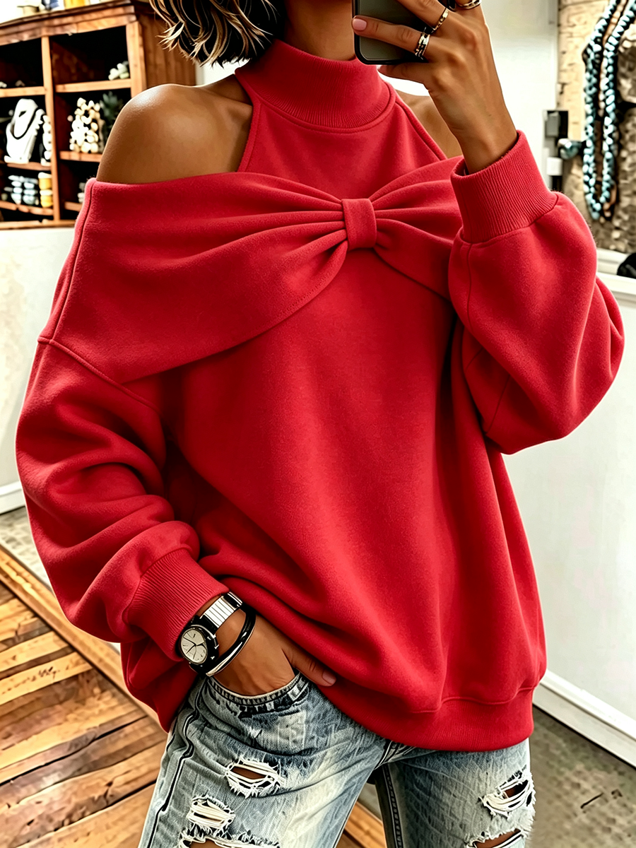 Evelynâ„¢ | Chic Oversized Mock Neck Sweatshirt With Bow Detail