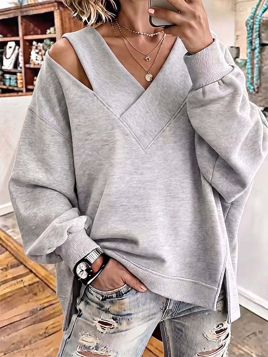 Madisonâ„¢ | Chic Cutout V-Neck Oversized Sweatshirt