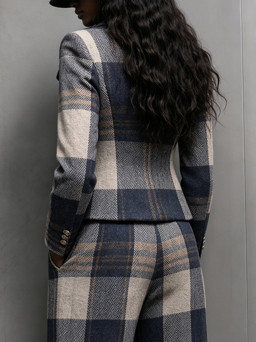 Grace™ | Sophisticated Plaid Wool-Blend Tailored Blazer