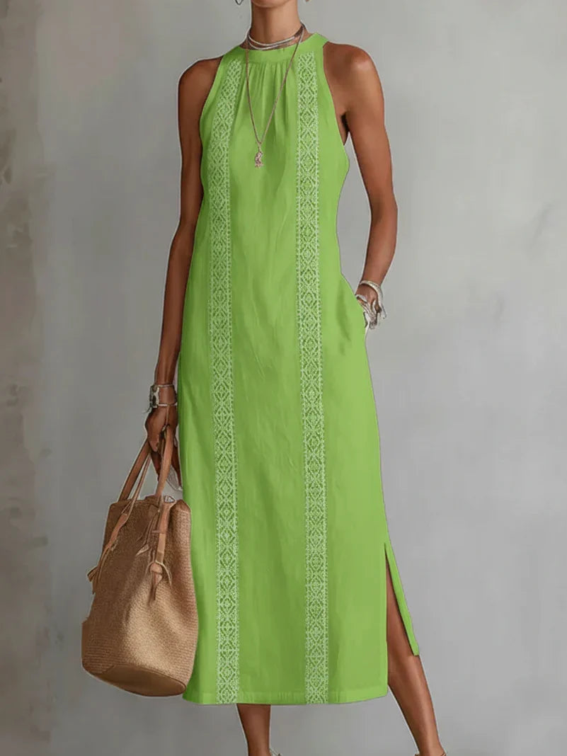 Valeria Elegant Midi Dress with Mao Collar
