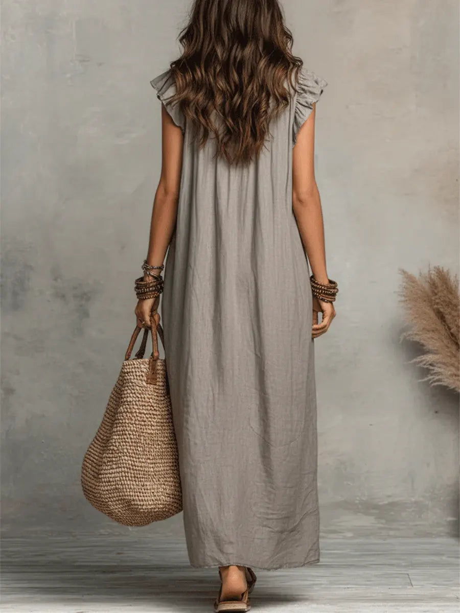 Camelia Bohemian Maxi Dress with V-Neck