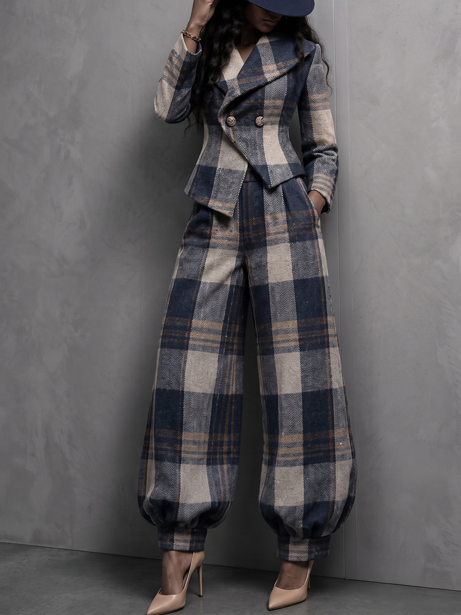 Graceâ„¢ | Sophisticated Plaid Wool-Blend Tailored Blazer