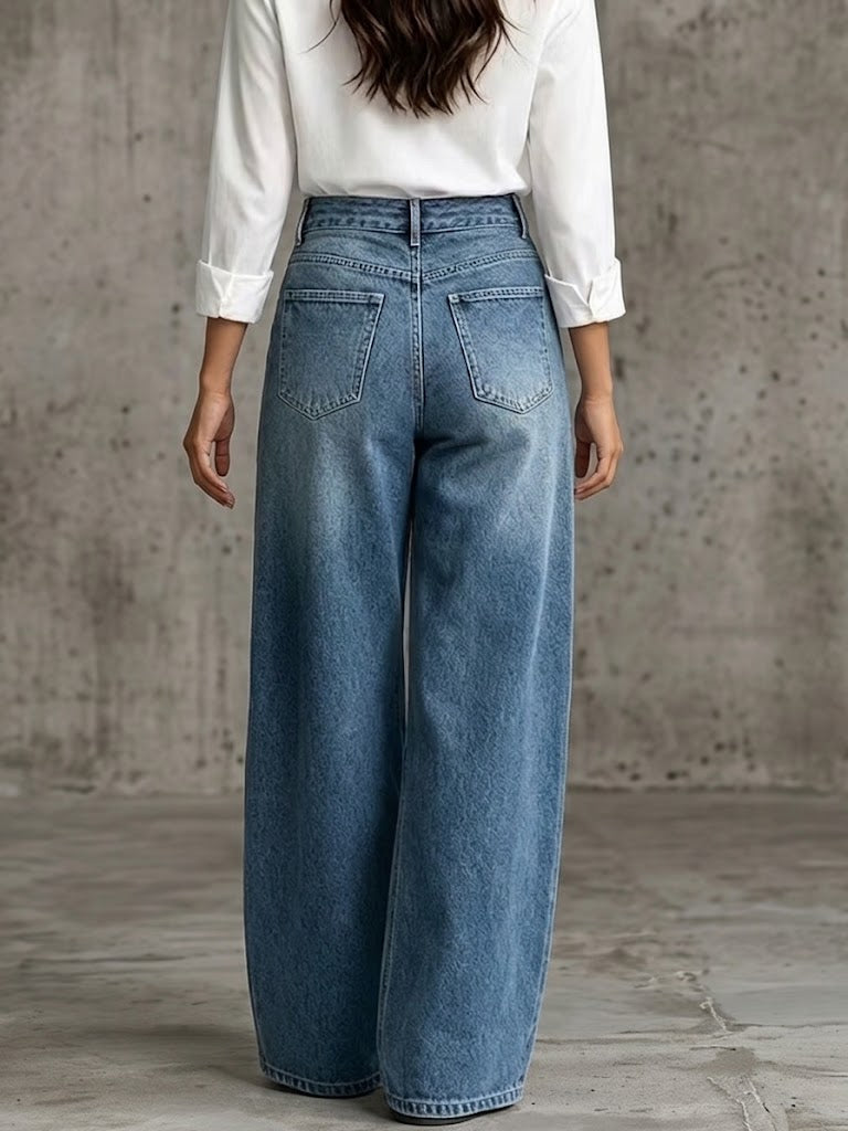 Hazelâ„¢ | Casual Military-style Jeans With Metal Buttons
