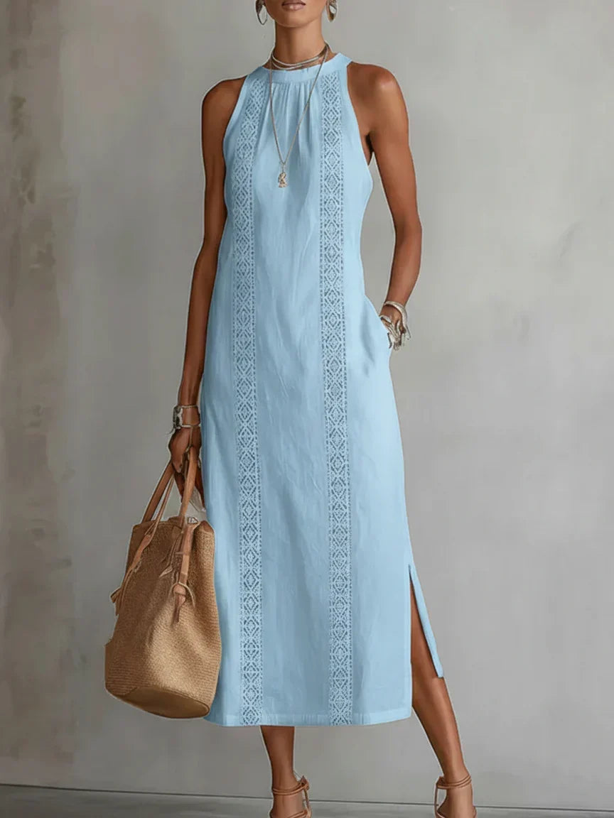 Valeria Elegant Midi Dress with Mao Collar