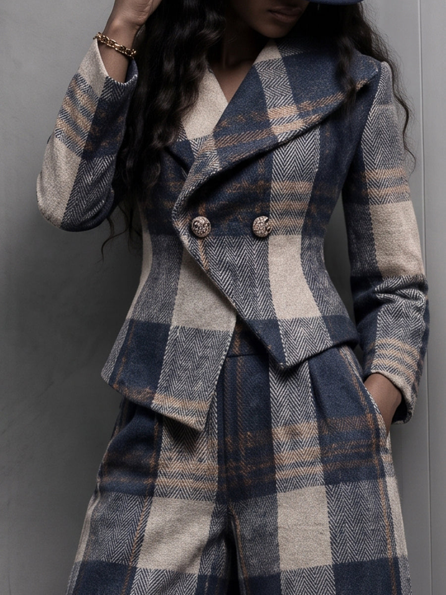 Graceâ„¢ | Sophisticated Plaid Wool-Blend Tailored Blazer