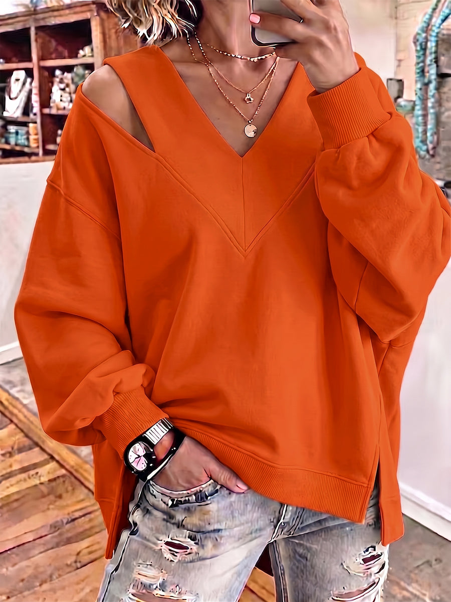 Madison™ | Chic Cutout V-Neck Oversized Sweatshirt