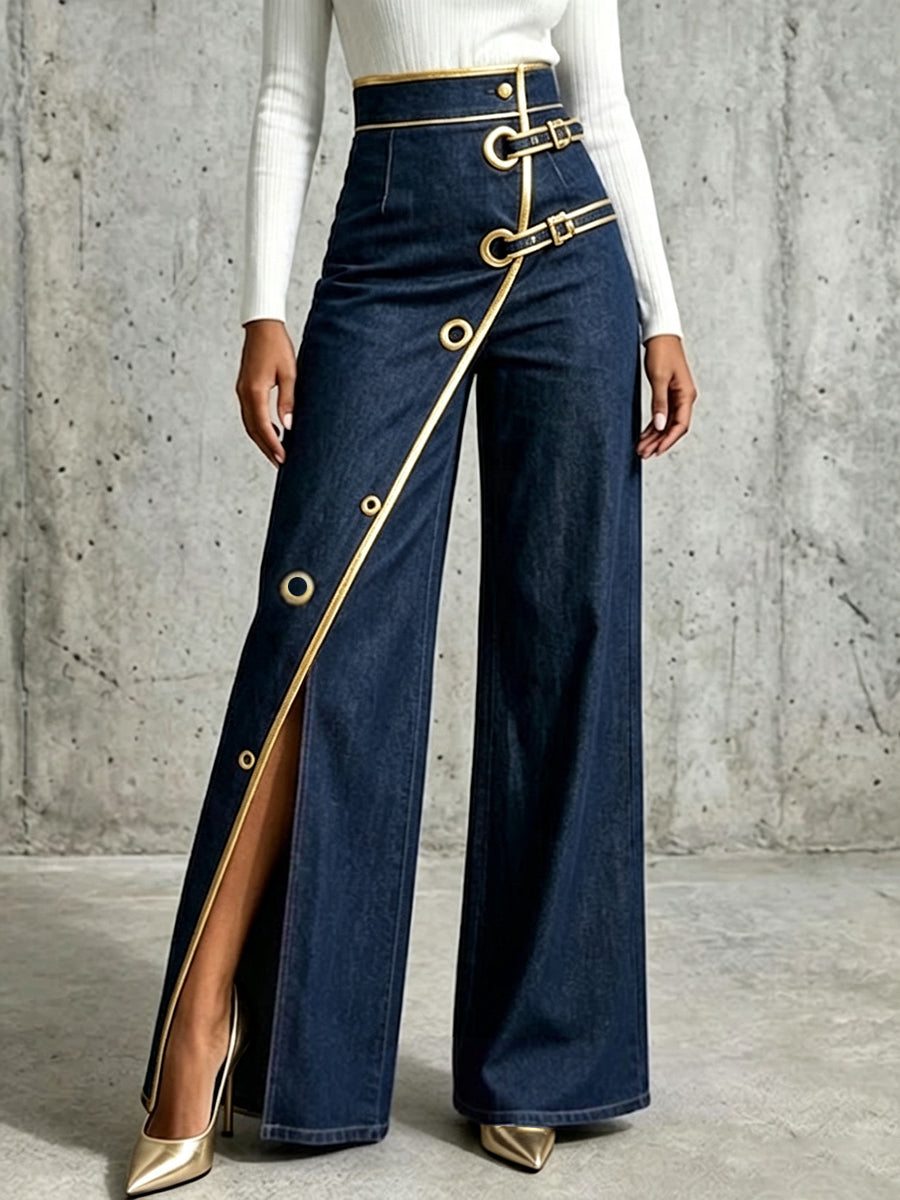 Abigailâ„¢ | Exquisite And Elegant Jeans With Gold Piping.