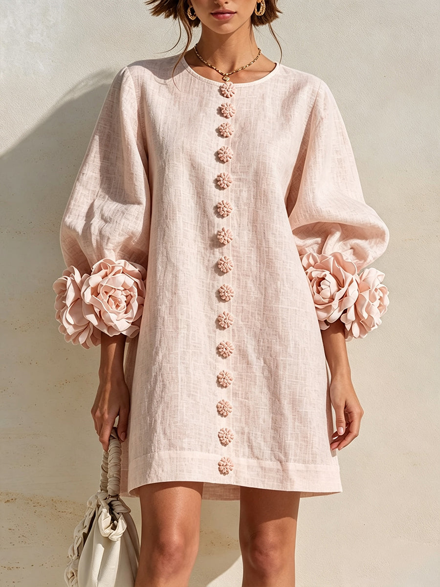 Ellaâ„¢ | Romantic Blush 3D Floral Sleeve Mini Dress