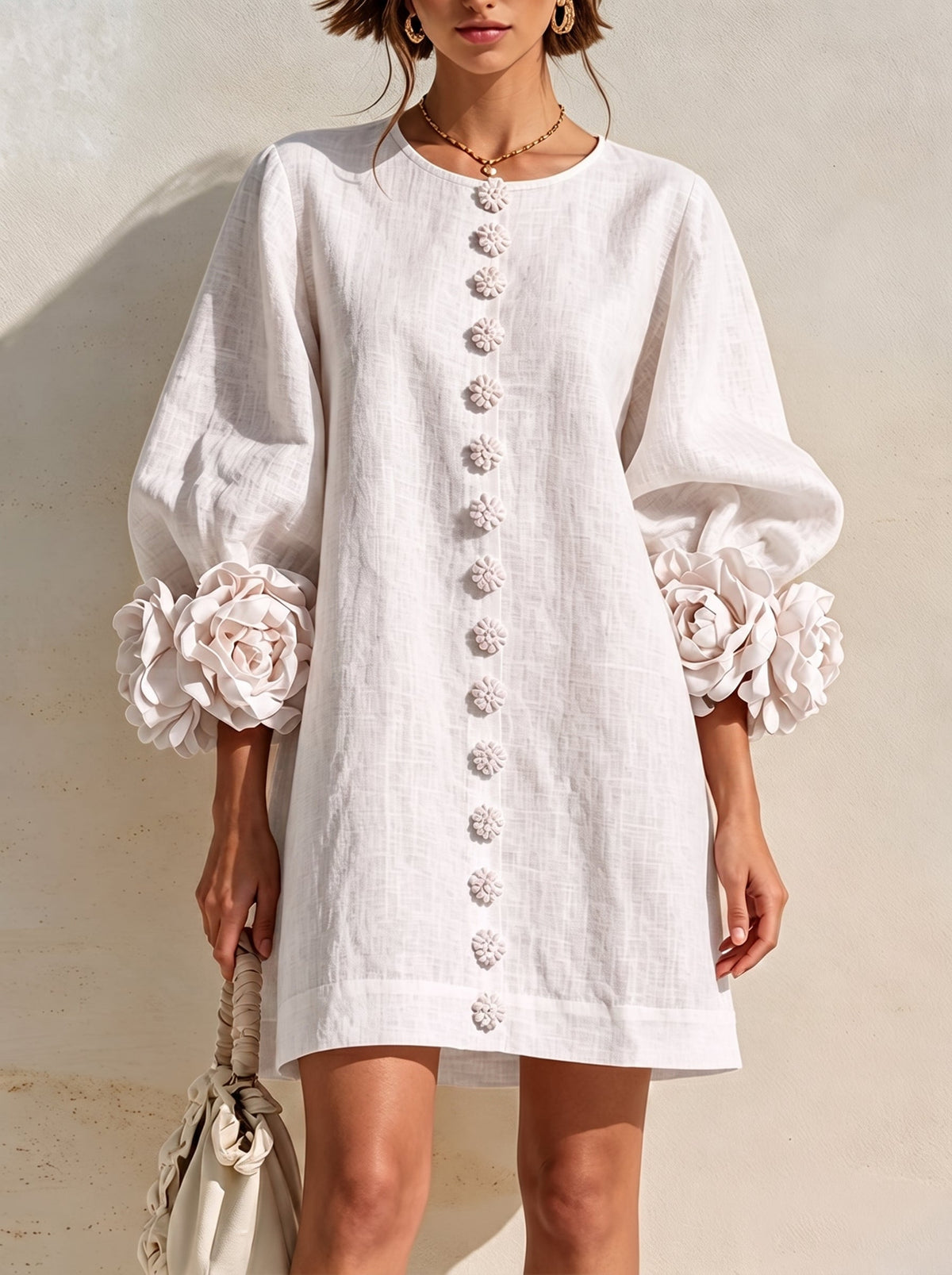 Ellaâ„¢ | Romantic Blush 3D Floral Sleeve Mini Dress