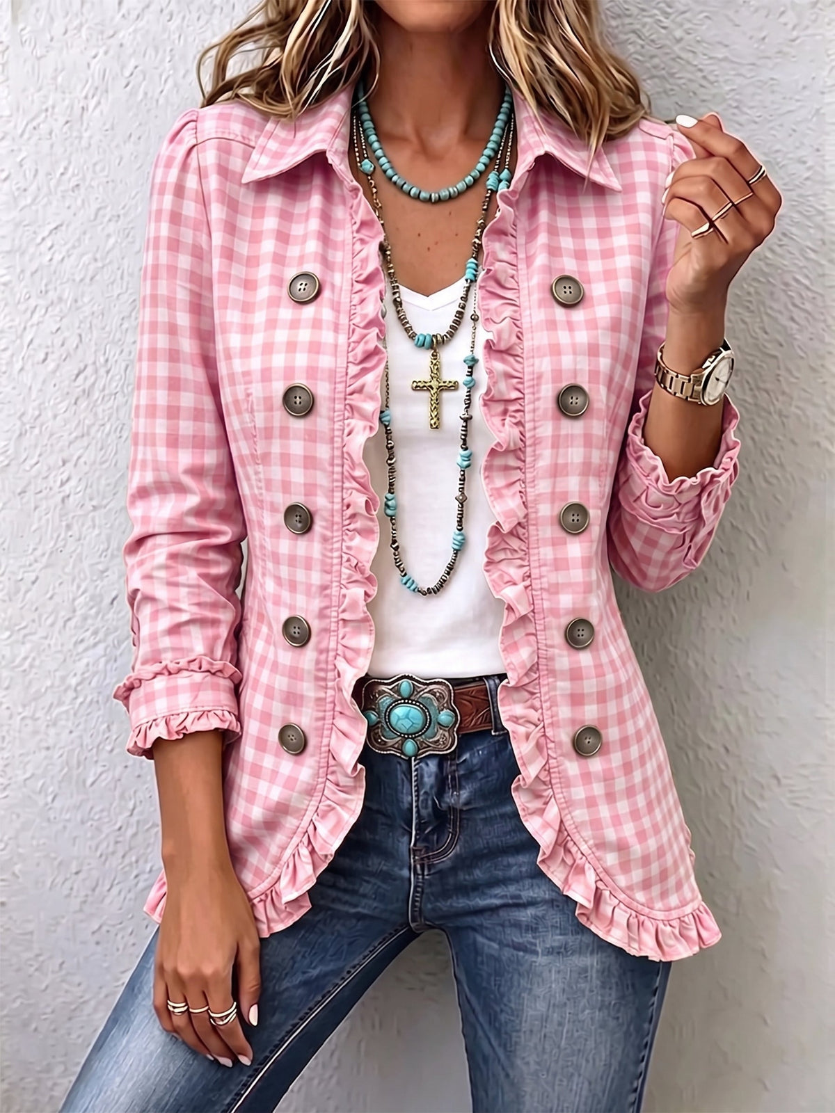 CHARLENE Gingham Ruffle Jacket β view 6