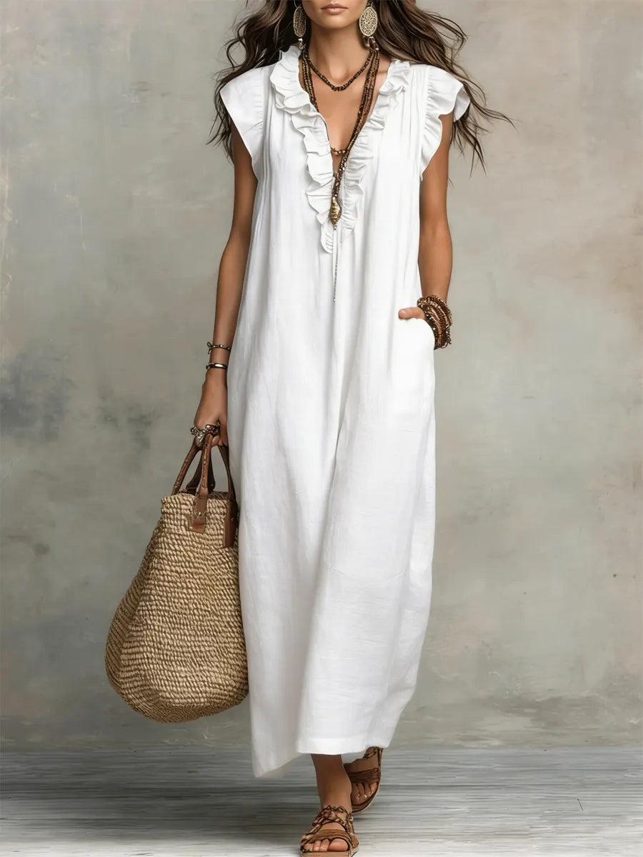 Marisol | Bohemian Long Dress, Ruffled V-Neck