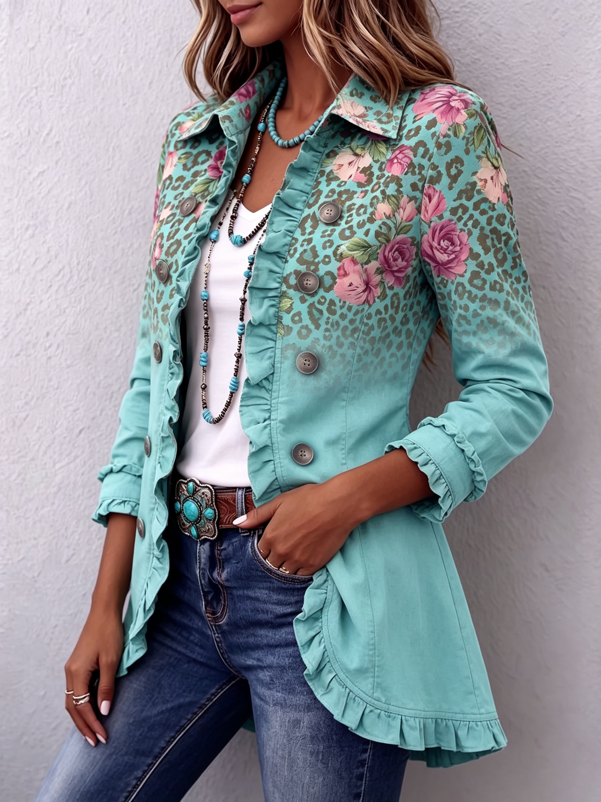 Audreyâ„¢ | Boho Retro Floral Leopard Ruffle Jacket