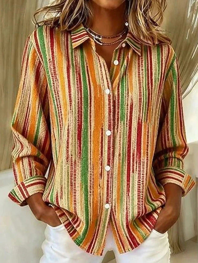 Harlowe™ | Vintage Multicolor Striped Button Blouse