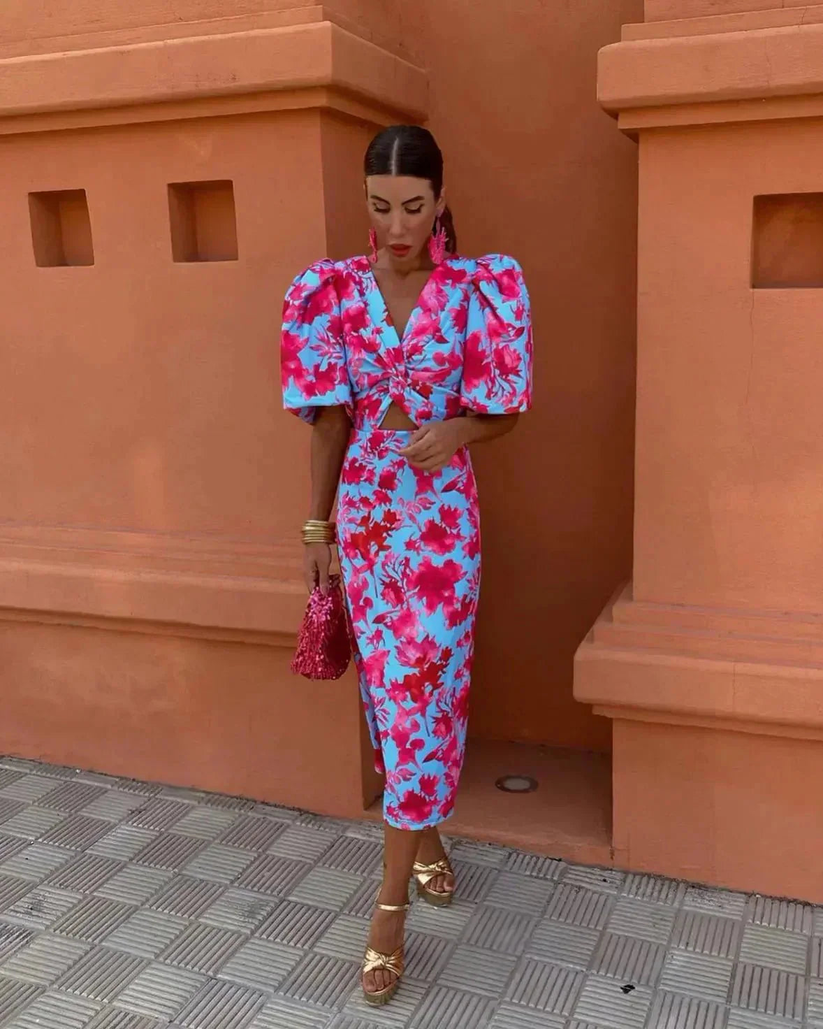 Simona | Trendy Midi Dress with Puff Sleeves
