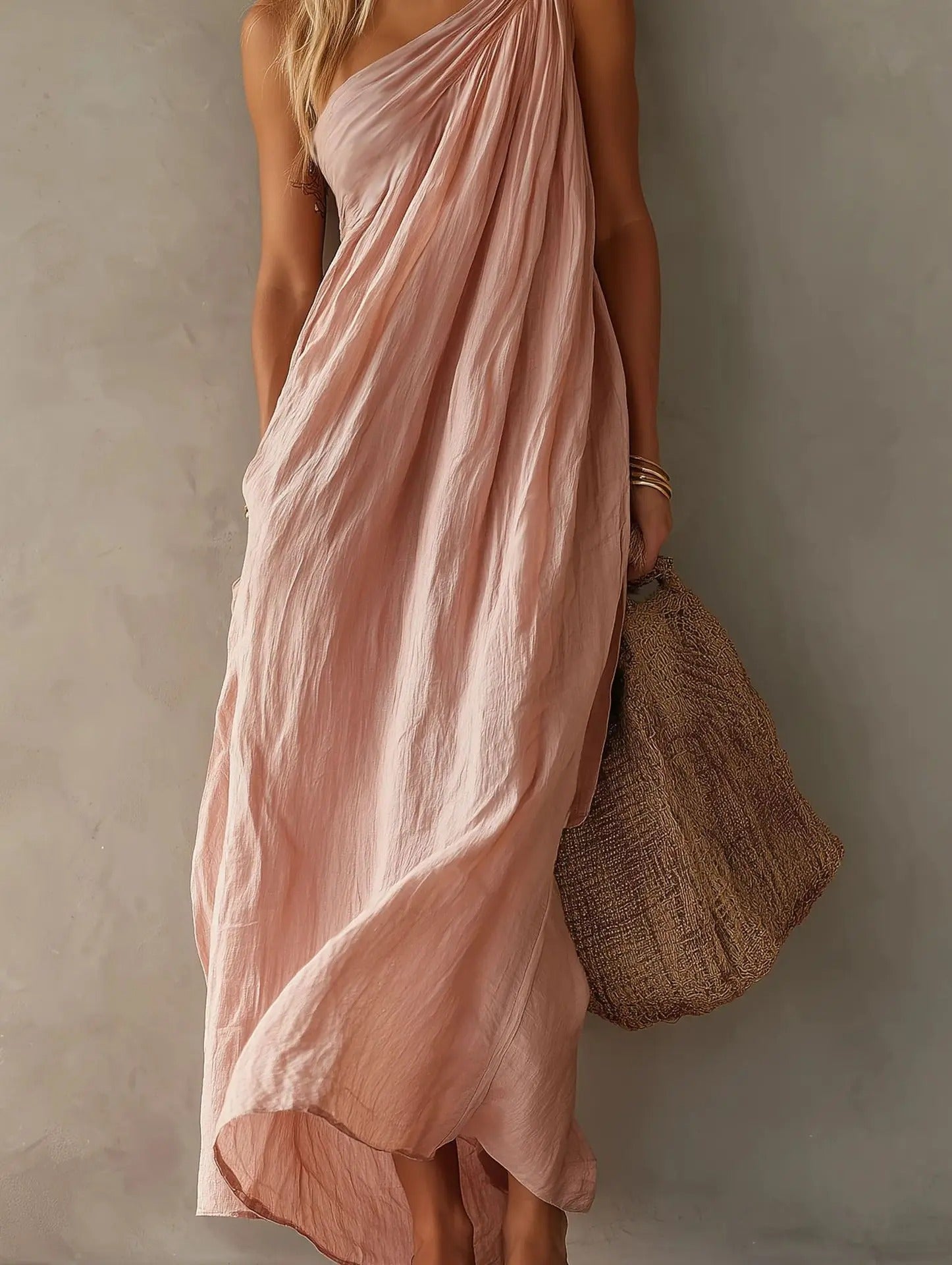 Adriana Asymmetrical Maxi Linen Effect Dress
