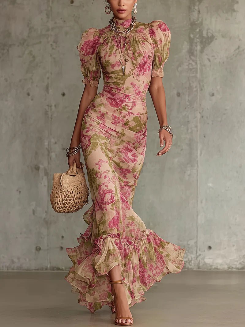 Oceane | Vintage Rose Puff-Sleeve Maxi – Wells & Rose
