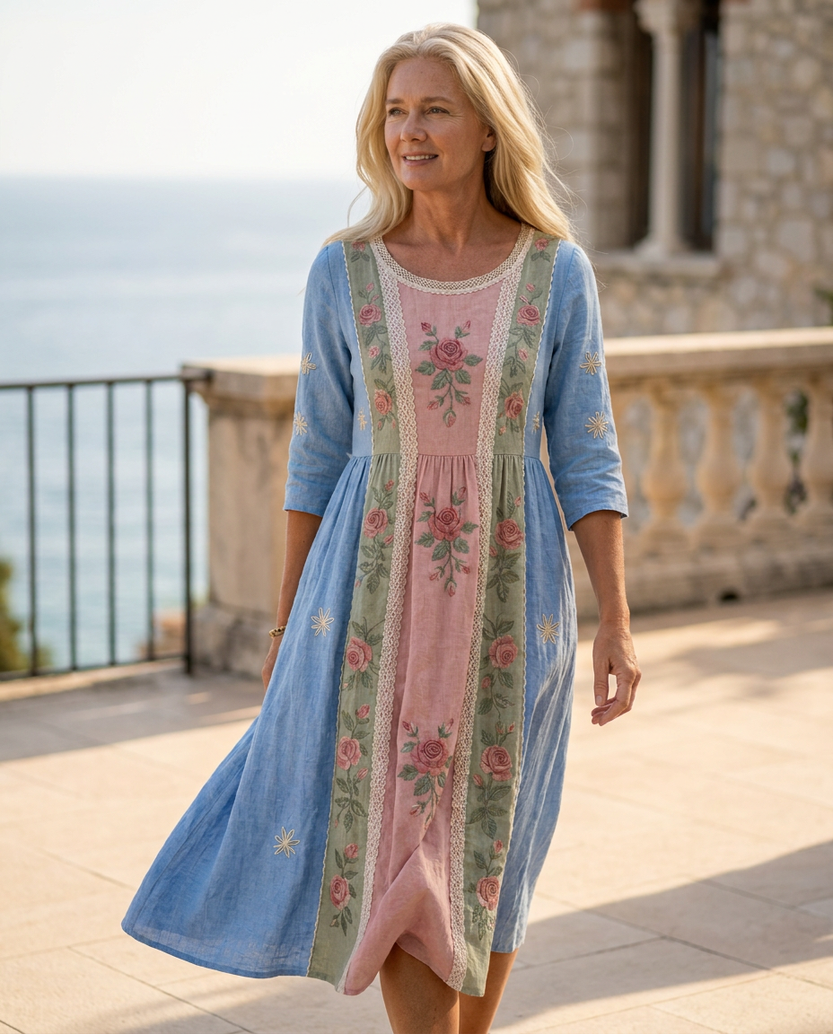 Vintage Rose Garden Patchwork Pocket Dress