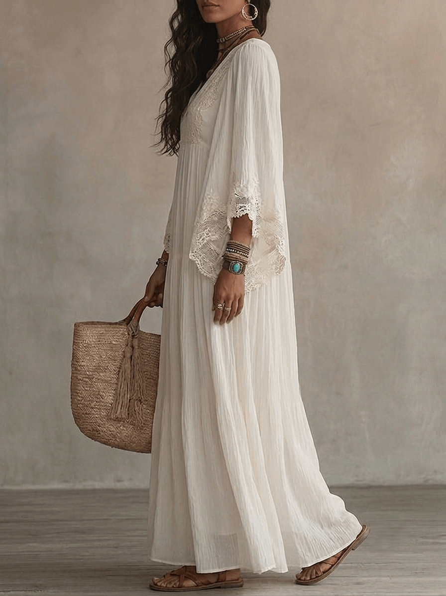 Clemence | V-Neck Batwing Maxi Dress – Wells & Rose