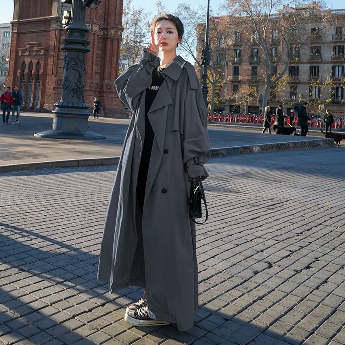 Lena | Oversized Double-Breasted Long Trench Coat