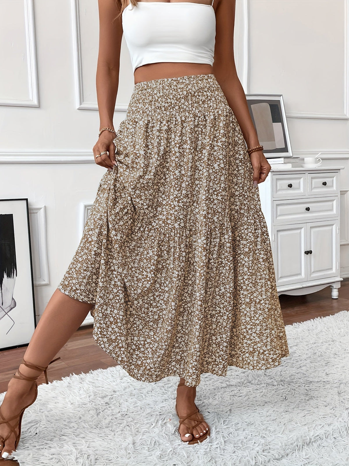 Elowen | Ditsy Floral Midi Skirt – Wells & Rose