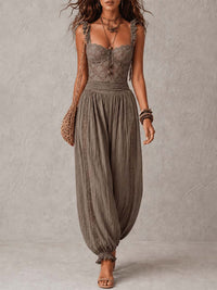 Marisol | Lace Bandeau Set & Crinkled Cotton Harem Pants