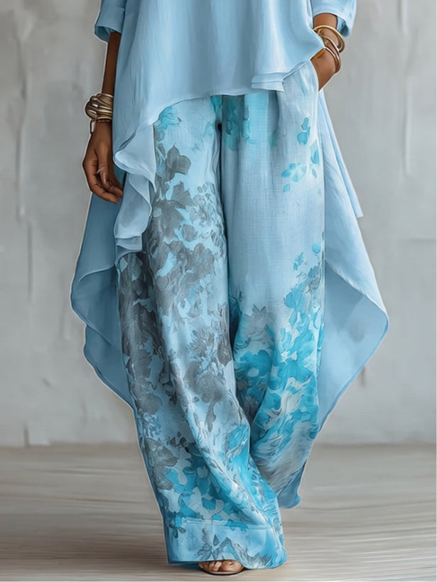 Cosima | Asymmetric Top and Floral Pants Set – Wells & Rose