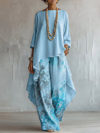 Cosima | Asymmetric Top and Floral Pants Set