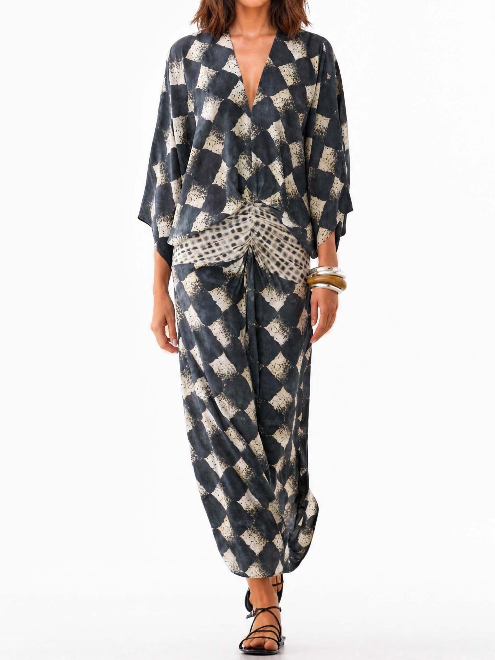Casual Abstract Checkered Print Set