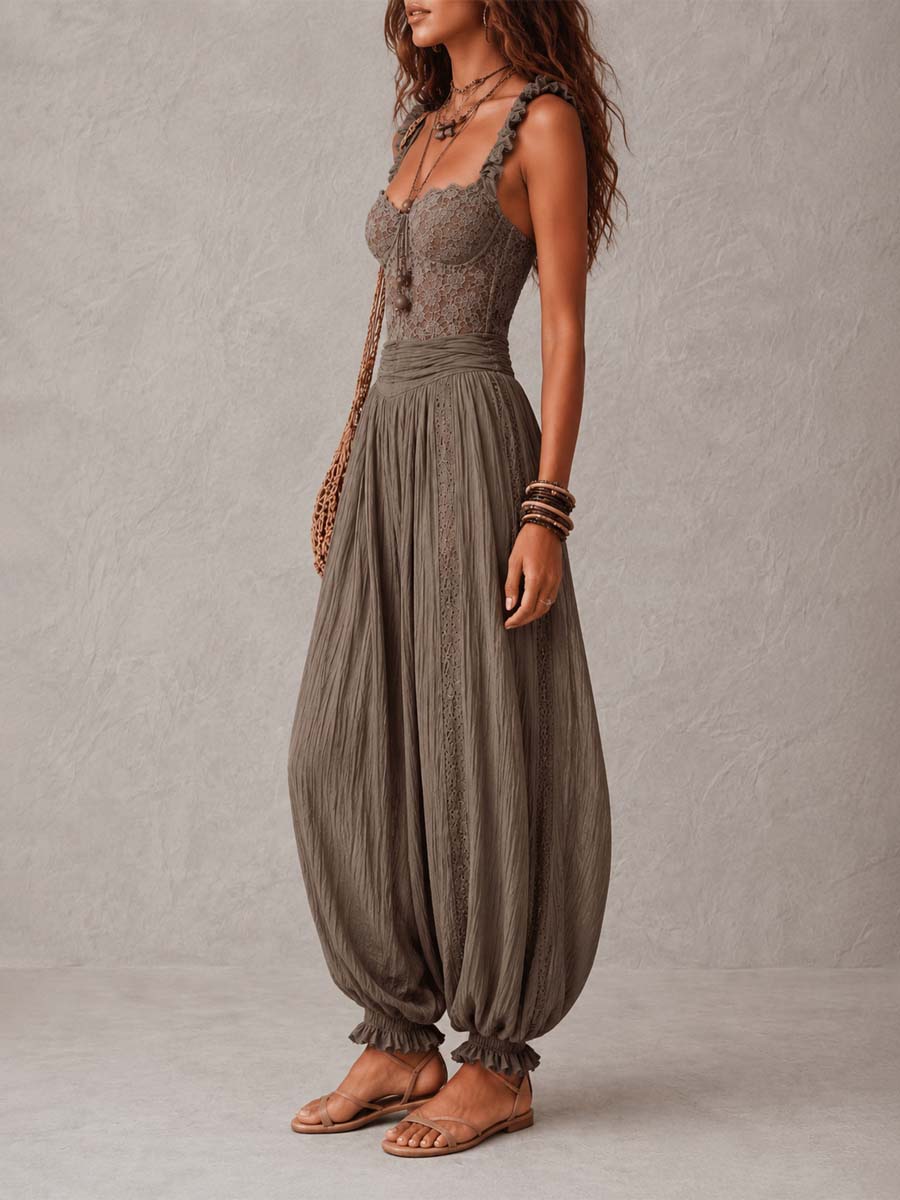 Marisol | Lace Bandeau Set & Crinkled Cotton Harem Pants