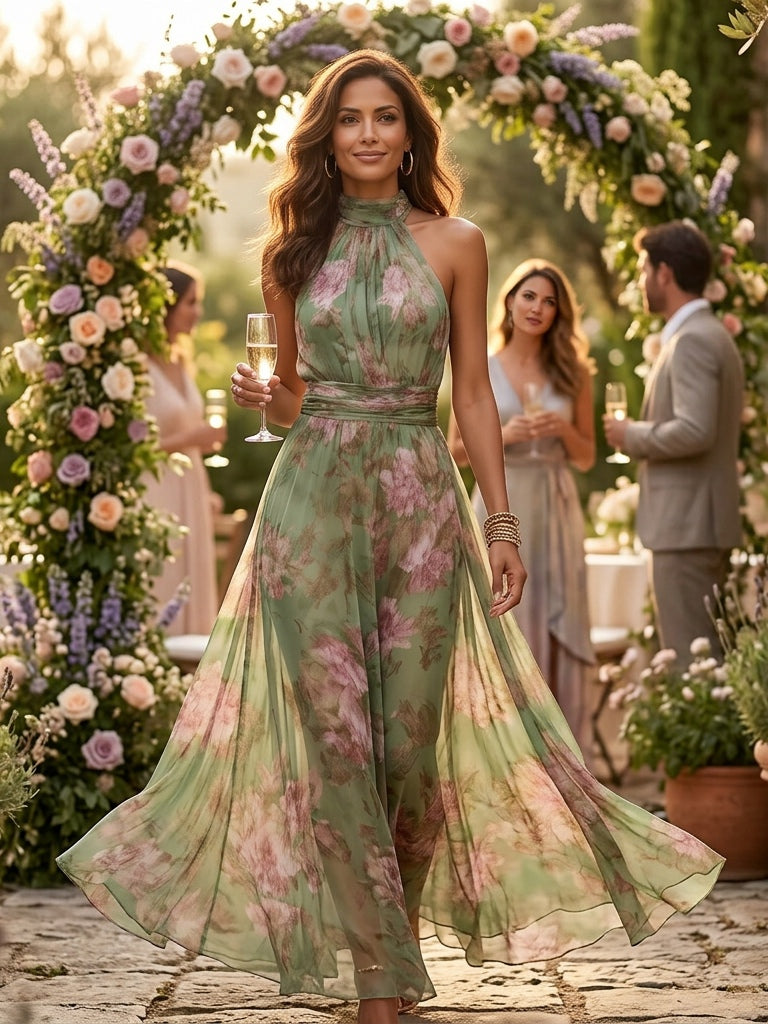 Adele | Floral Halter Maxi Dress – Wells & Rose
