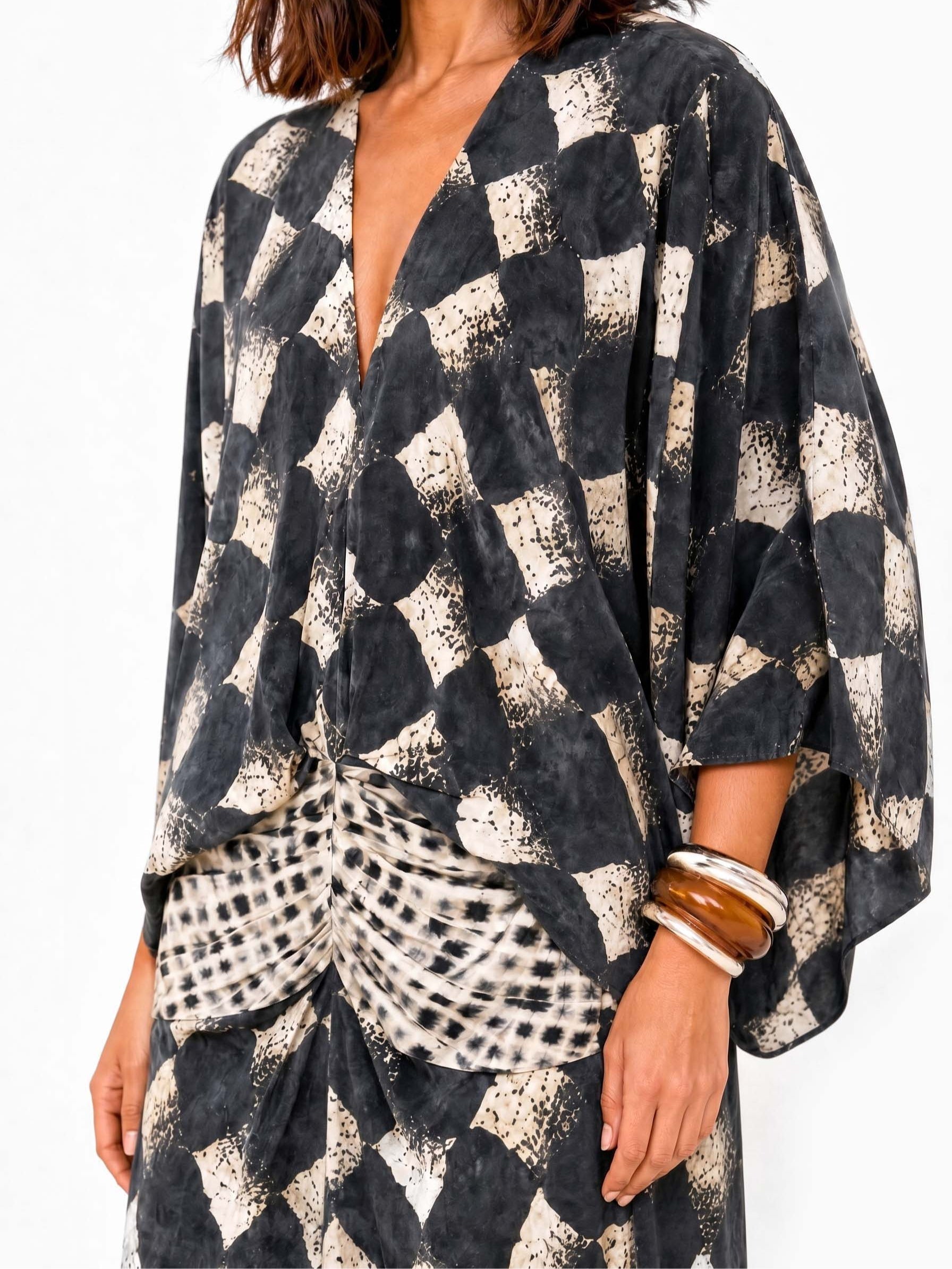 Casual Abstract Checkered Print Set